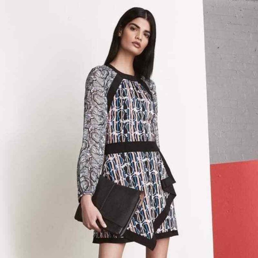 BCBGMaxAzria Paisley Printed Long Sleeve Mini Dress 12